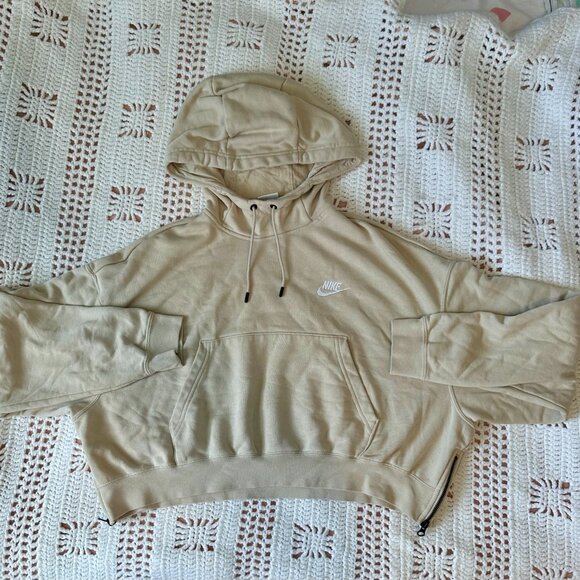 Nike Side-Zip Cropped Hoodie - Stone - Picture 1 of 11